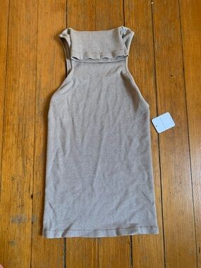 Free People Sleeveless Ribbed Mock Neck Tank in Beige